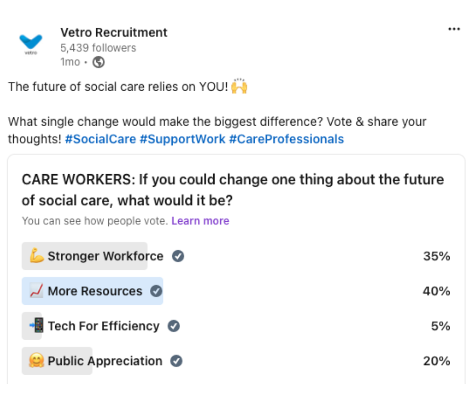 Vetro Recruitment LinkedIn poll results