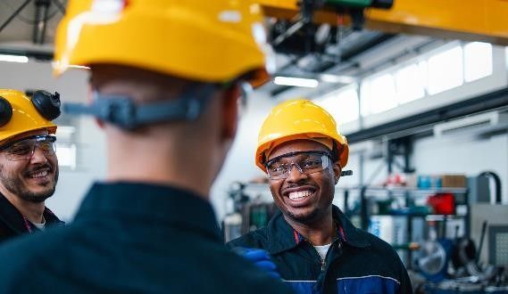 Happy smiling manufacturing worker