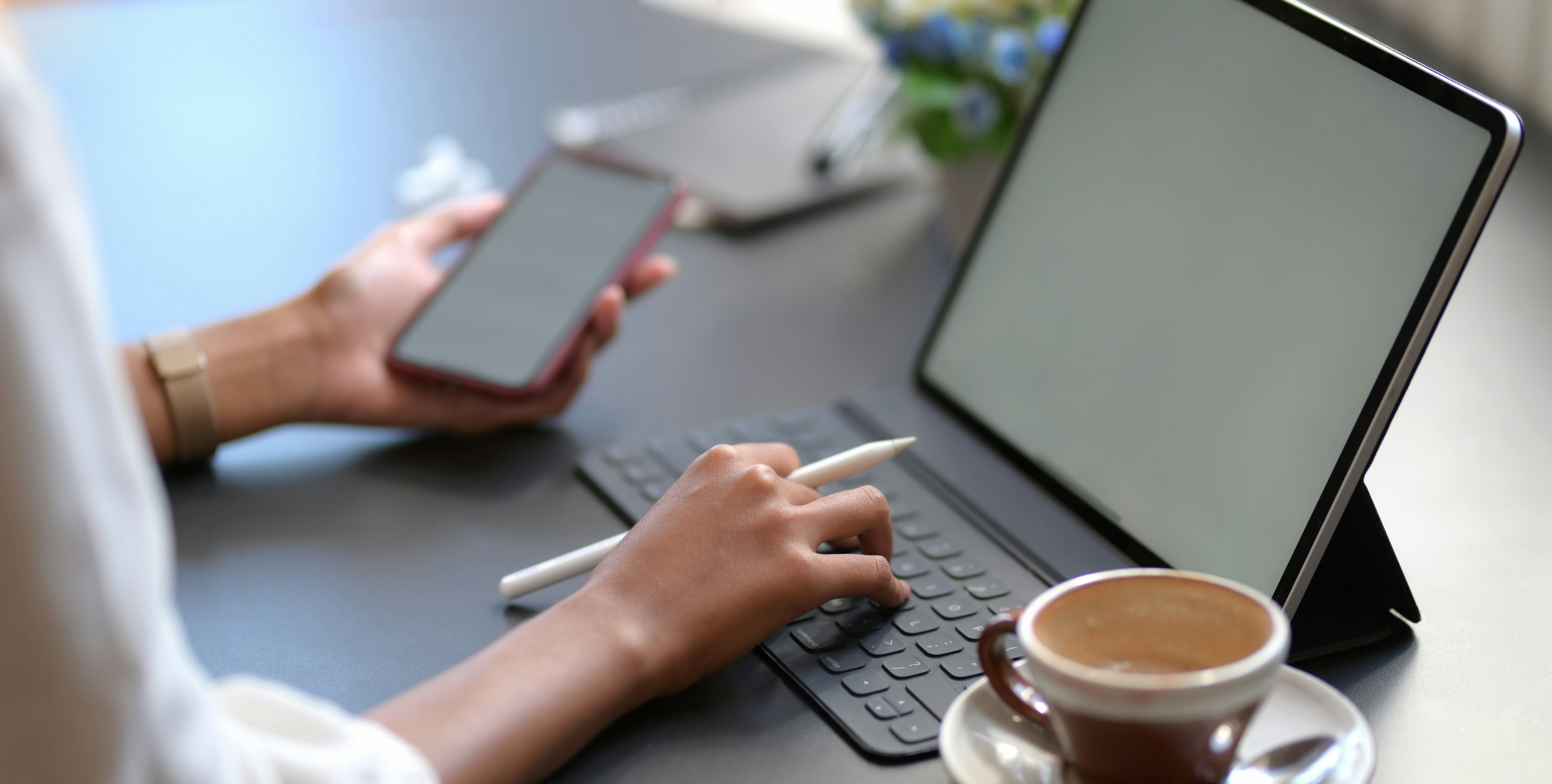 Working laptop and coffee