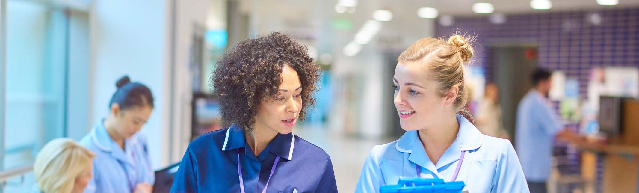 Two nurses talking to each other.