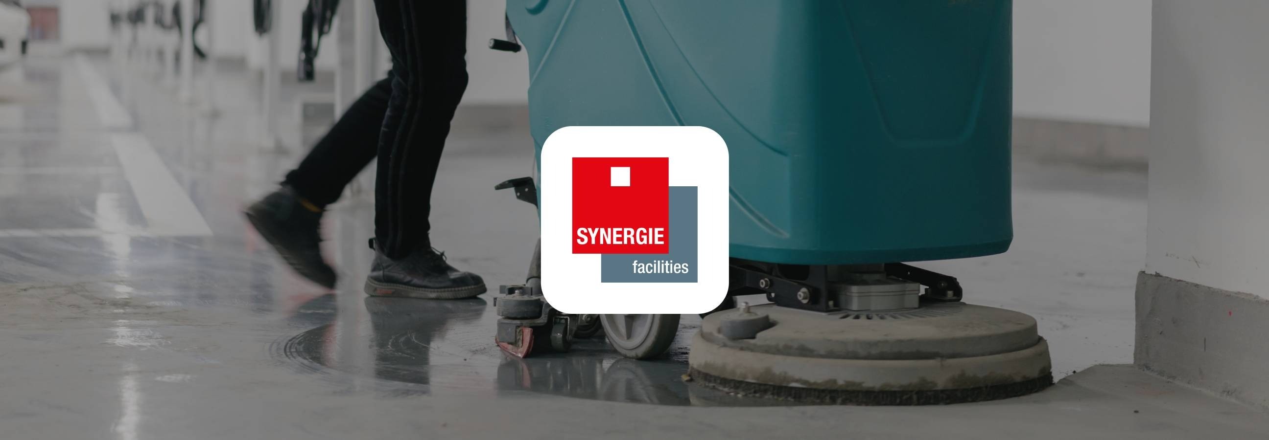 Synergie Facilities banner with commercial cleaner