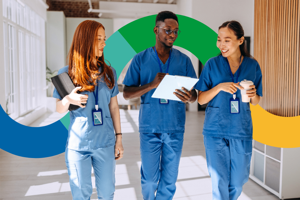 Collaborative clinicians in motion: Medacs professionals working together to deliver safe, efficient and patient‑focused care across modern clinical settings.