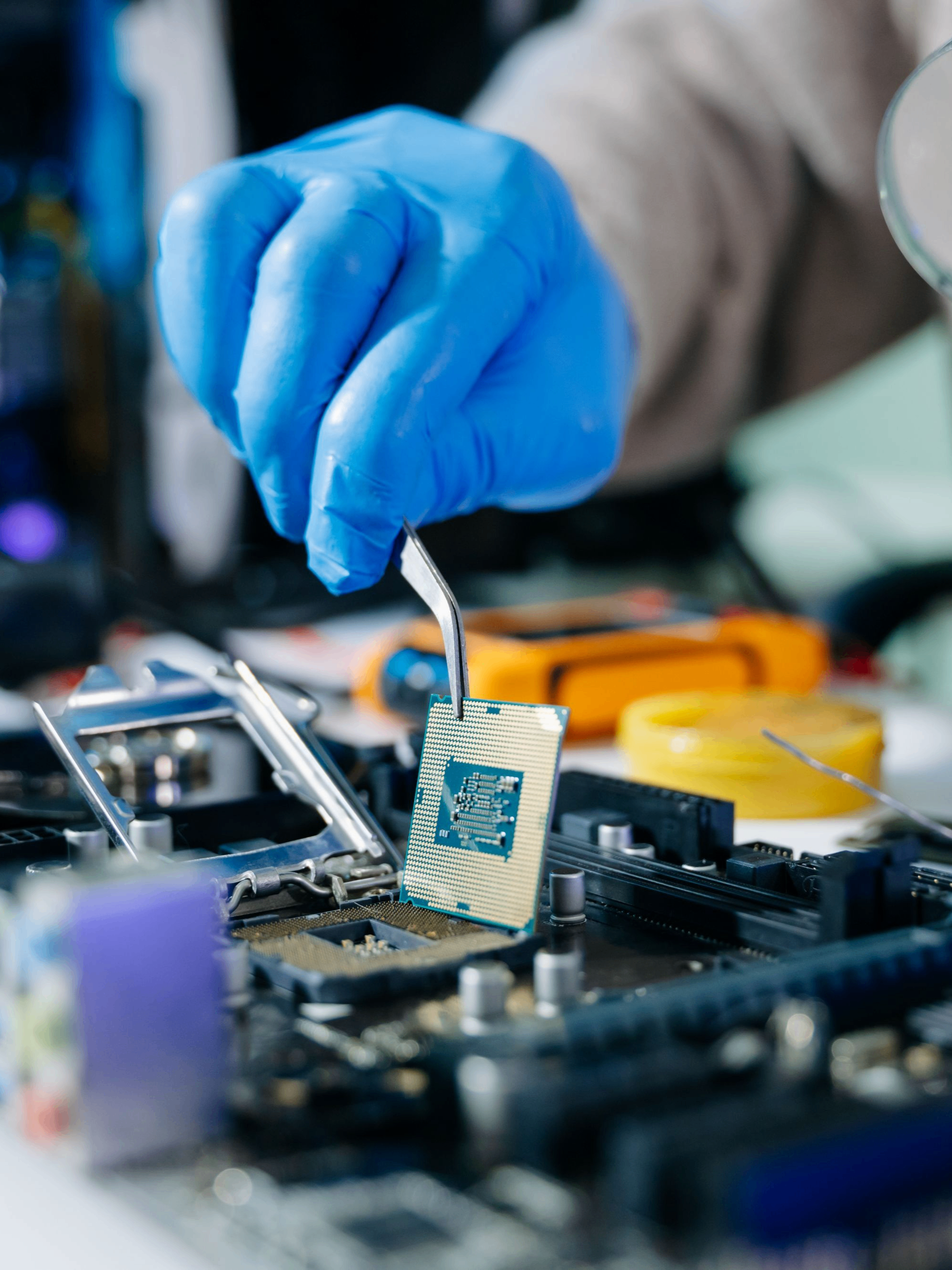Technician with a circuit board