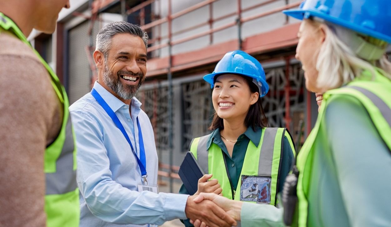 Group of engineering and construction workers smiling
