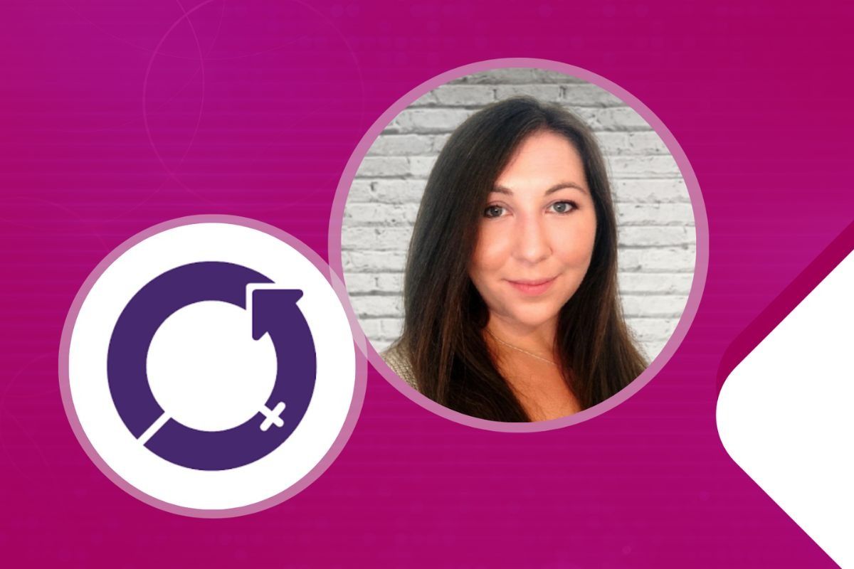 Picture of a woman in a circular shape next to the gender equality logo