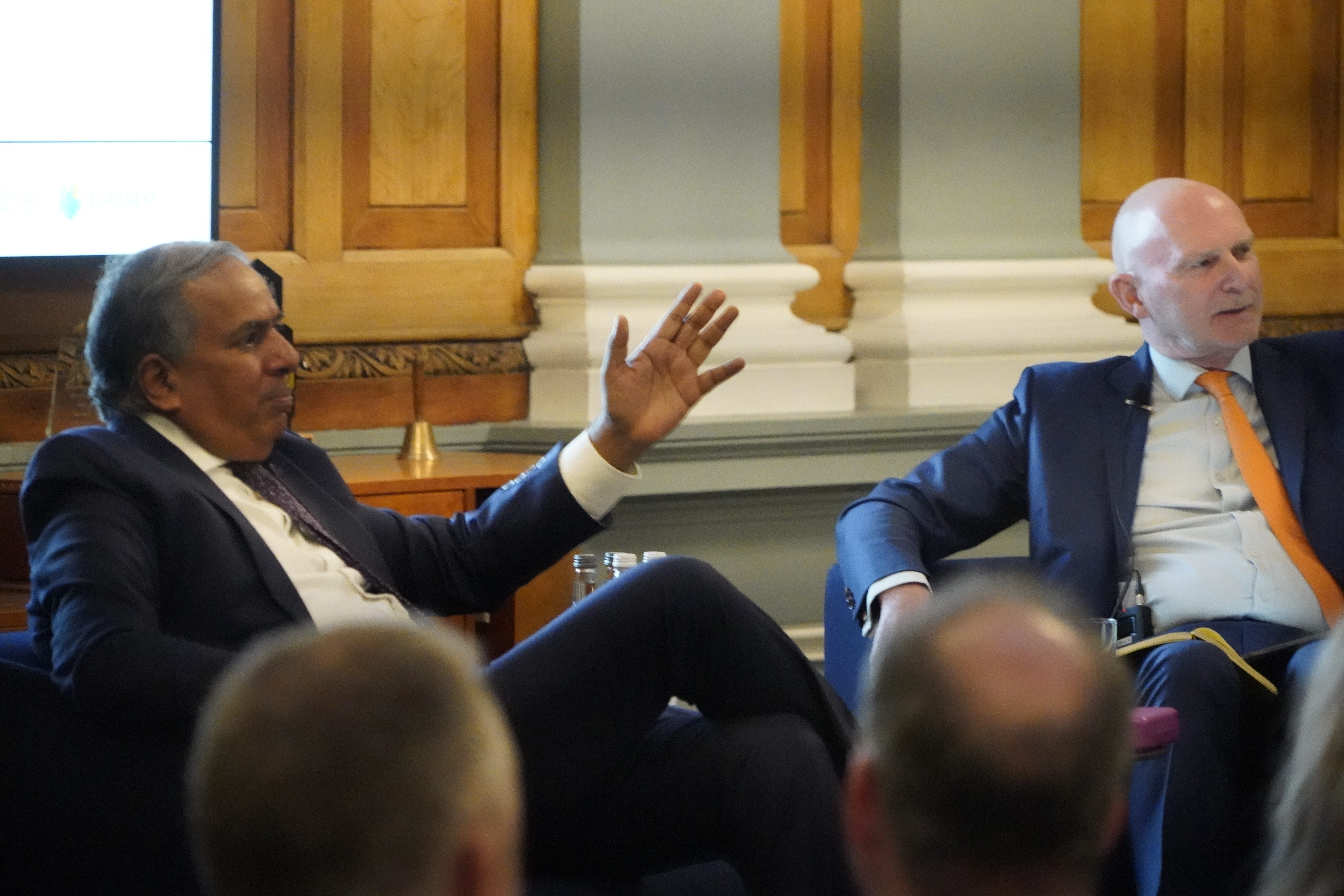 Two speakers in conversation during a Conversationalist Series panel