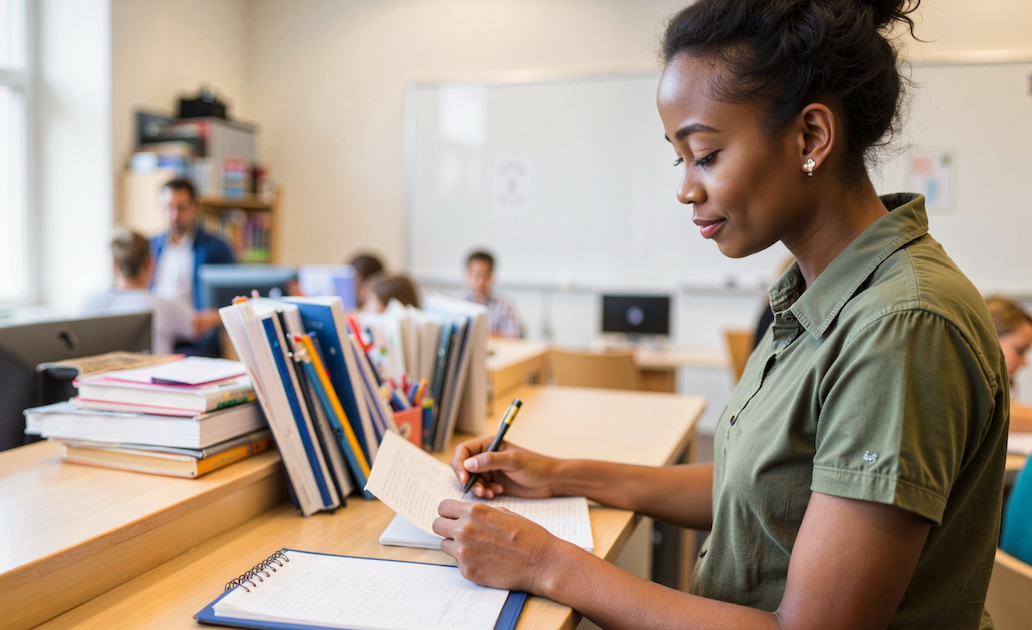 Teacher looking at her supply staff list