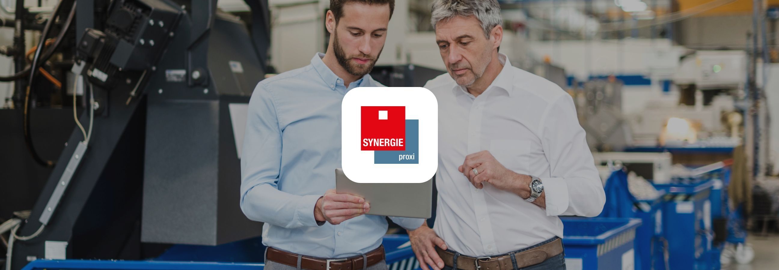 Synergie Proxi header with manufacturing senior management finding a solution