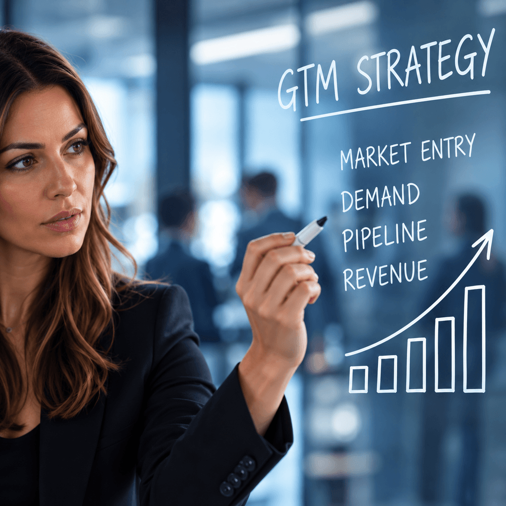 Go-to-Market strategy showing market entry, demand, pipeline and revenue growth