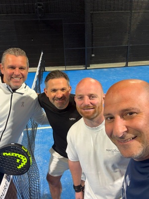 Jody Marks and Grant Spencer playing charity padel 