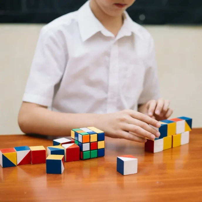 Child playing with building blocks.