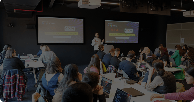 Trust in SODA DevOps recruiters speaking at a hackathon event