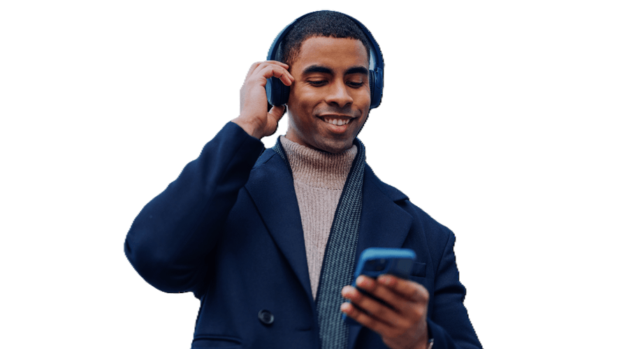 Doctor enjoying a podcast on headphones, symbolising connection, learning, and real-life stories from the medical frontline.
