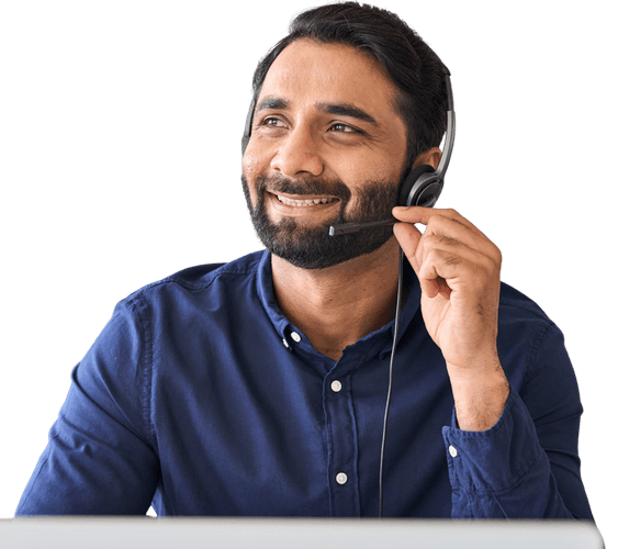 Smiling managed services team member with headset