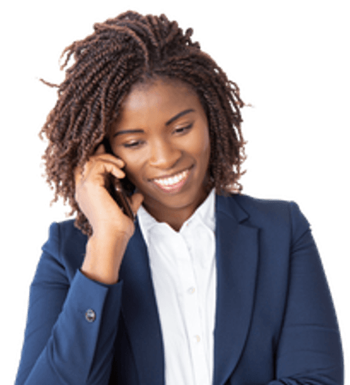 Smiling member of clinical insourcing team on phone