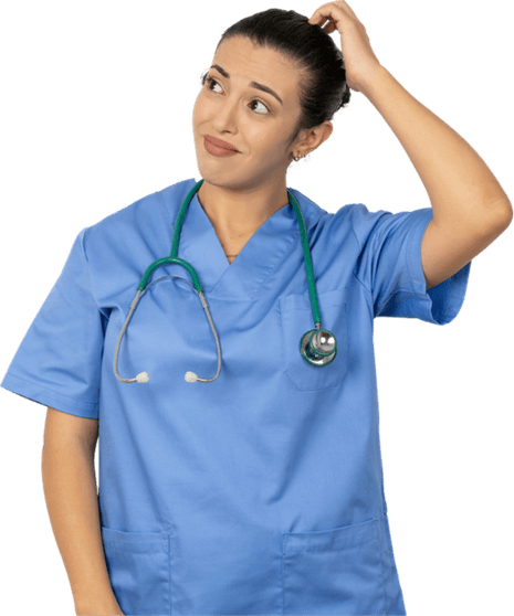 Nurse in blue scrubs with stethoscope, representing why NMC registered nurses in the UK choose Medacs Healthcare for agency and permanent roles.
