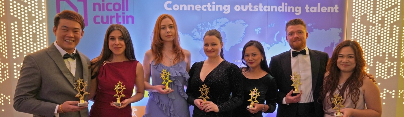 Depiction of the Nicoll Curtin's Awards Night 2025, featuring the event's logo and the festive environment of the awards ceremony.