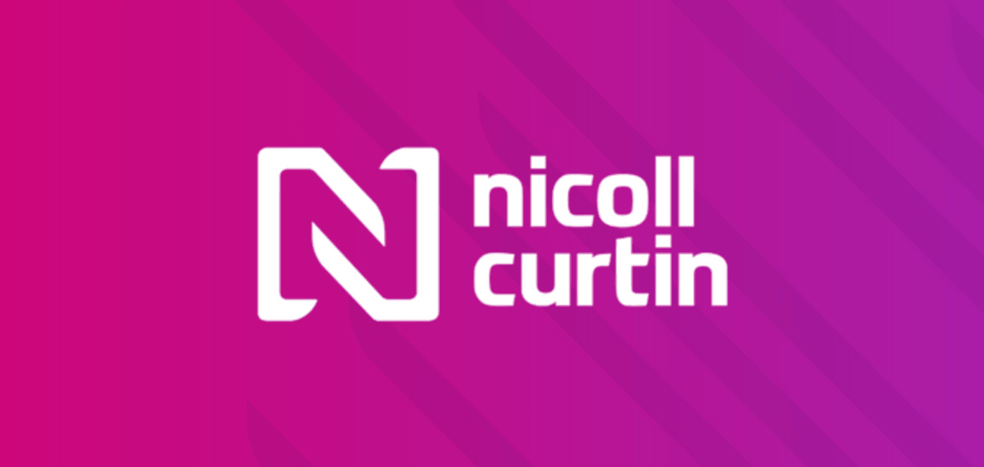 Nicoll Curtin logo displayed prominently on a vibrant purple background.