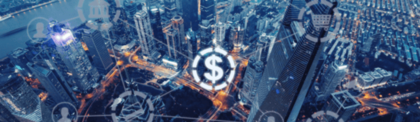 A modern cityscape representing the future of finance, showcasing digital transactions and innovative financial solutions.