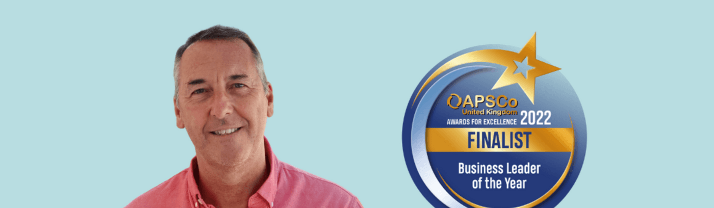  Neil Clark, CEO of Nicoll Curtin, in a pink shirt against a blue background, with 'APSCO Business Leader of the Year 2020 Finalist' text displayed.