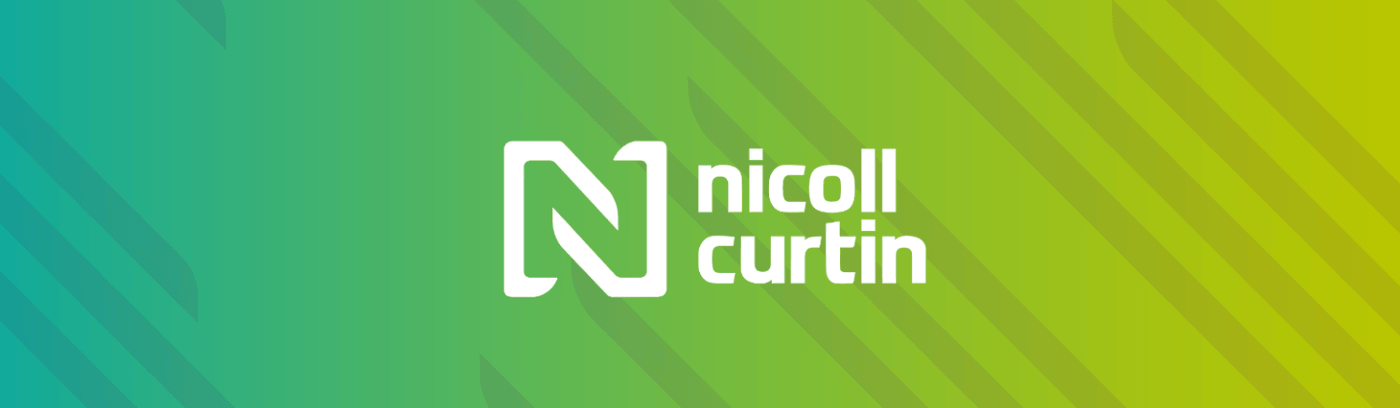 A modern logo for Nicoll Curtin, characterized by clean lines and a sophisticated colour palette, representing the brand's identity.