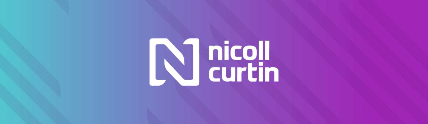  Nicoll Curtin logo displayed prominently on a vibrant purple and blue background.
