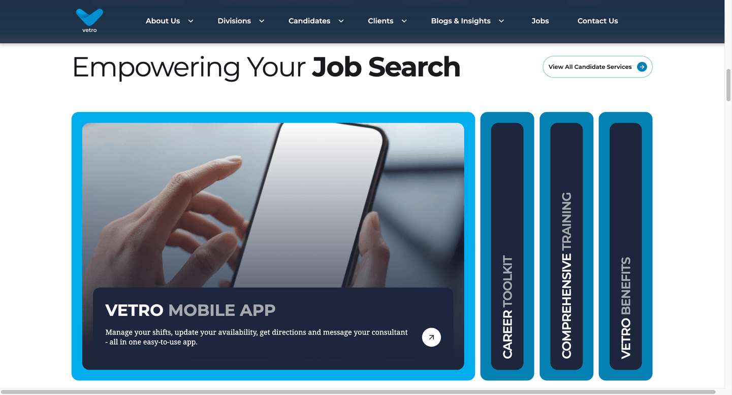 Vetro Recruitment Website Design 2