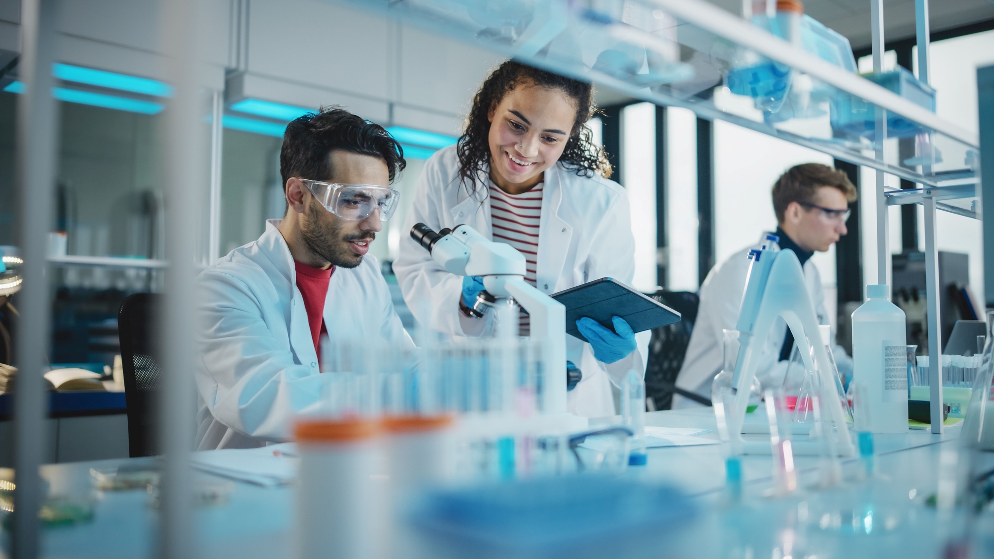 Two students working together in a laboratory