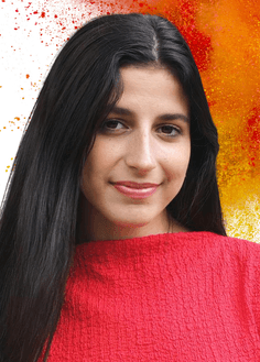 Girl smiling in red