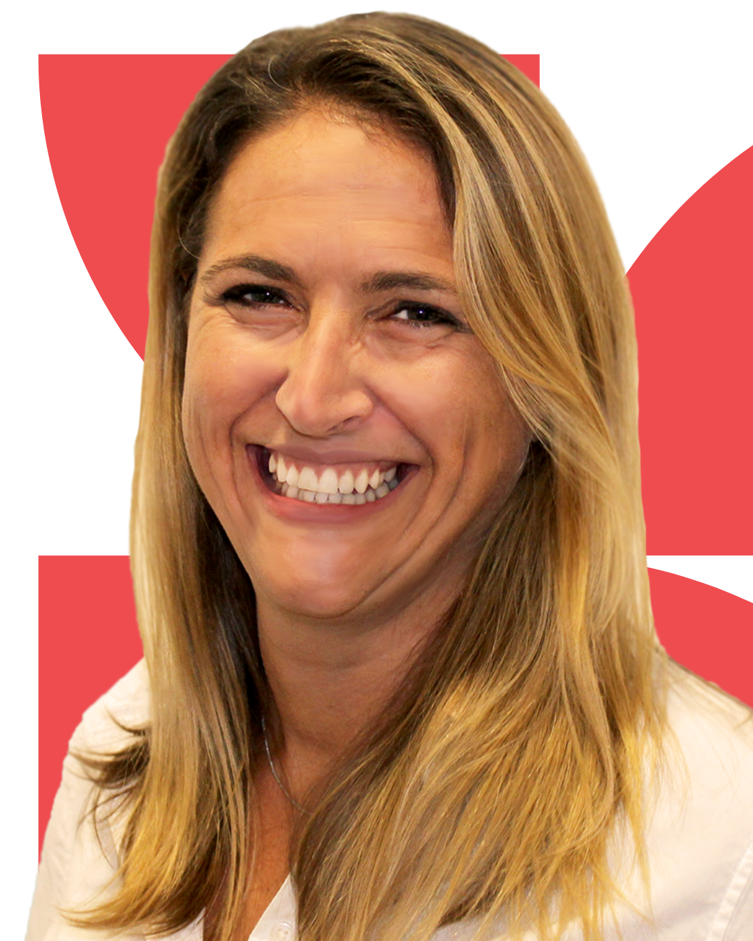 Anne-Marie Butts smiling with long blonde hair and a white collared shirt